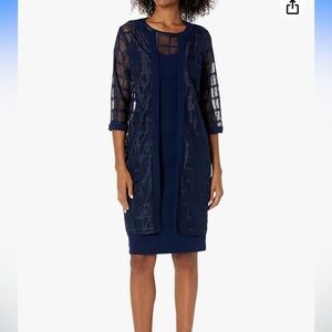 NWT Maya Brooke Women's Windowpane Pattern Mesh Lace Jacket Knit Dress Set 16